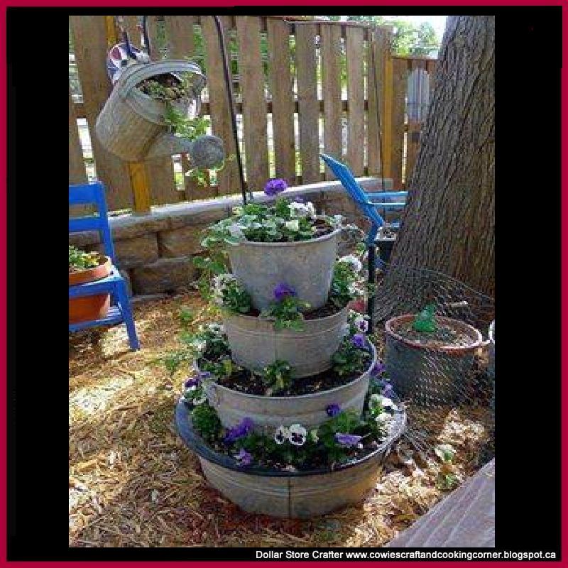 Dollar Store Crafter DIY Stacked Galvanized Bucket Planter