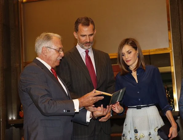 King Felipe and Queen Letizia attended the commemoration ceremony held on the occasion of 100th birthday of Camilo Jose Cela, Queen Letizia wore Carolina Herrera dress, skirt blouse