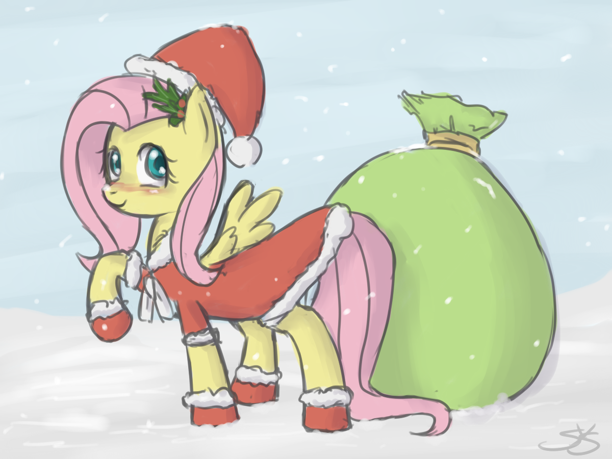 84458+-+Christmas+Snowing+artist+SpeccySY+bag+blushing+christmas_outfit+fluttershy+mistletoe+snow.png