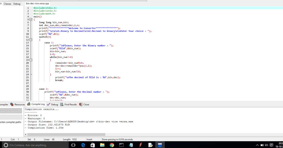 Cprogram to Convert Binary Number to Decimal Number and ViceVersa
