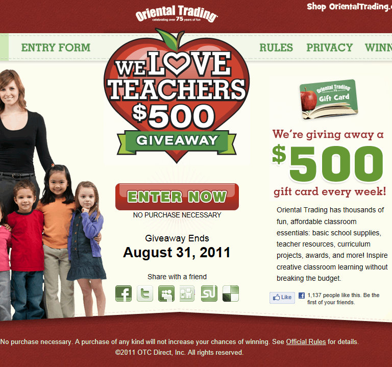 Barbara's Beat Oriental Trading We Love Teachers weekly 500 giveaway ends Aug. 31
