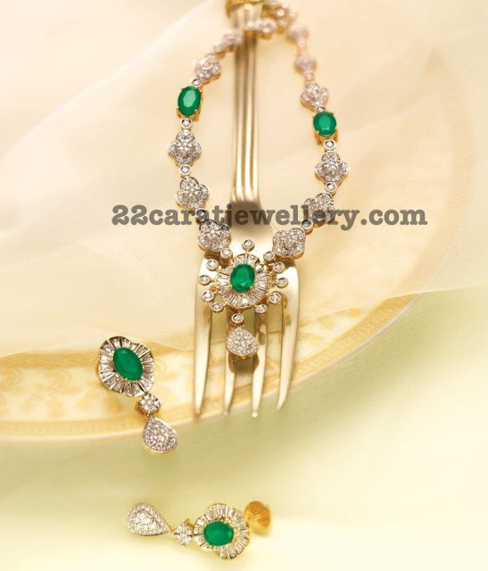 Classic Diamond Emerald Set by Tanishq Jewellery Designs