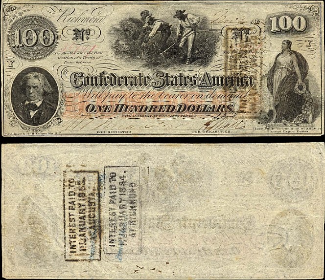 100 долларов Конфедеративных Штатов Америки, Ричмонд, 1862 год