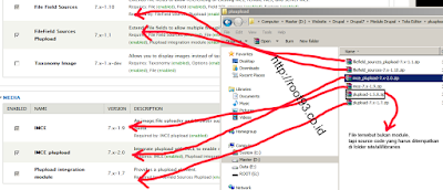 Module IMCE dan Plupload yang sudah terinstal di drupal
