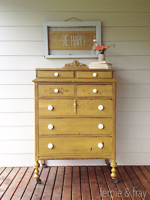  Yellow painted vintage dresser