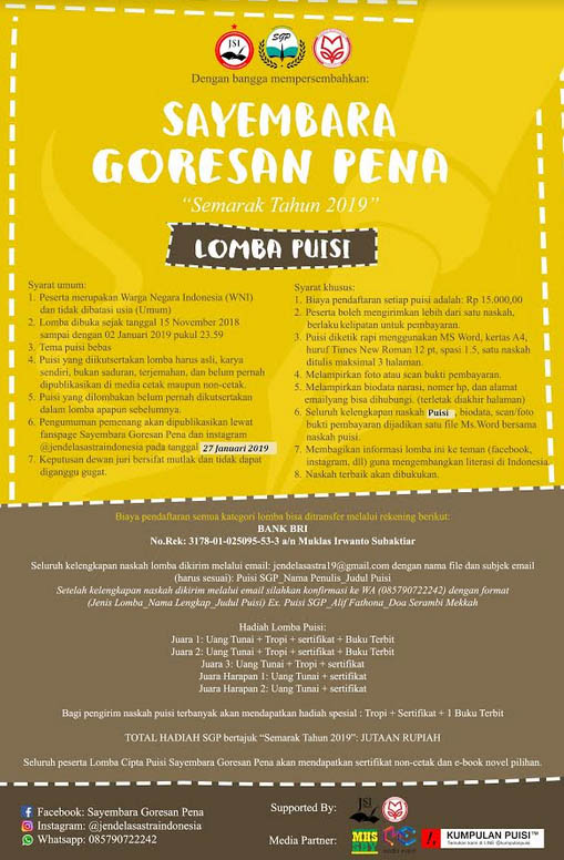 Lomba Menulis Puisi Sayembara Goresan Pena Jendela Sastra Indonesia Info Lomba Menulis