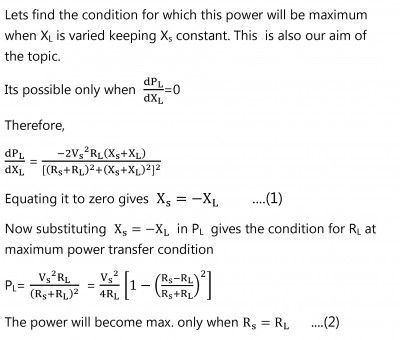 Maximum power transfer theorem for ac