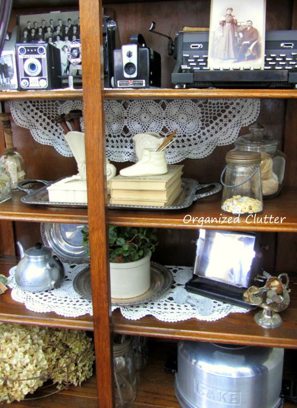 Vintage, Neutral Vignettes for the China Cabinet www.organizedclutterqueen.blogspot.com