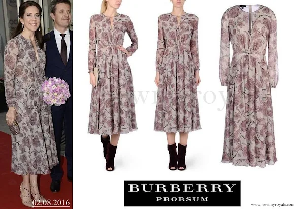 Crown Princess Mary wore Burberry Prorsum Floral Silk Georgette Dress