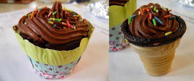 Schoko-Cupcakes im Waffelbecher