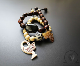 african wood beaded adinkra bracelets with africa map pendant