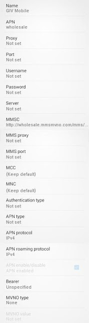 GIV Mobile APN Settings for Android GIV Mobile APN Settings for Android