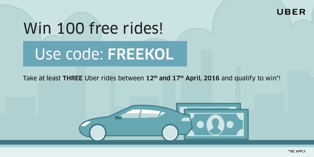 Uber Promotions Contest (April 12 to 17) to win 100 Free Rides 