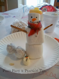 a marshmallow snowman made at a snowman party 