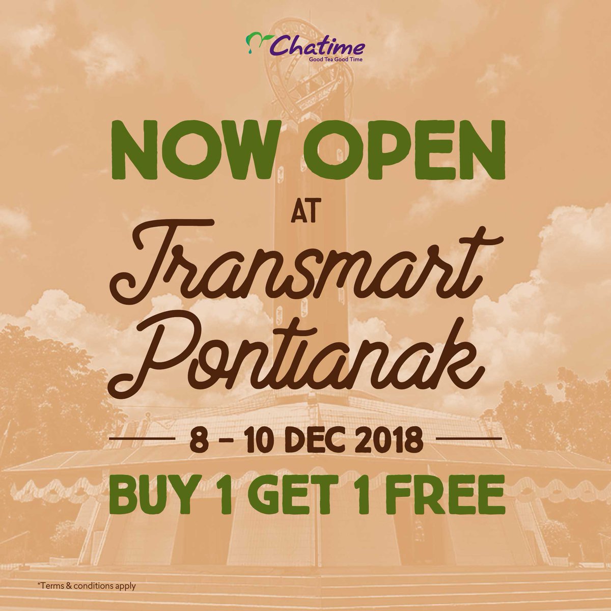 Chatime - Promo Opening Buy 1 Get 1 Free di Transmart Pontianak (s.d 10 Des 2018)