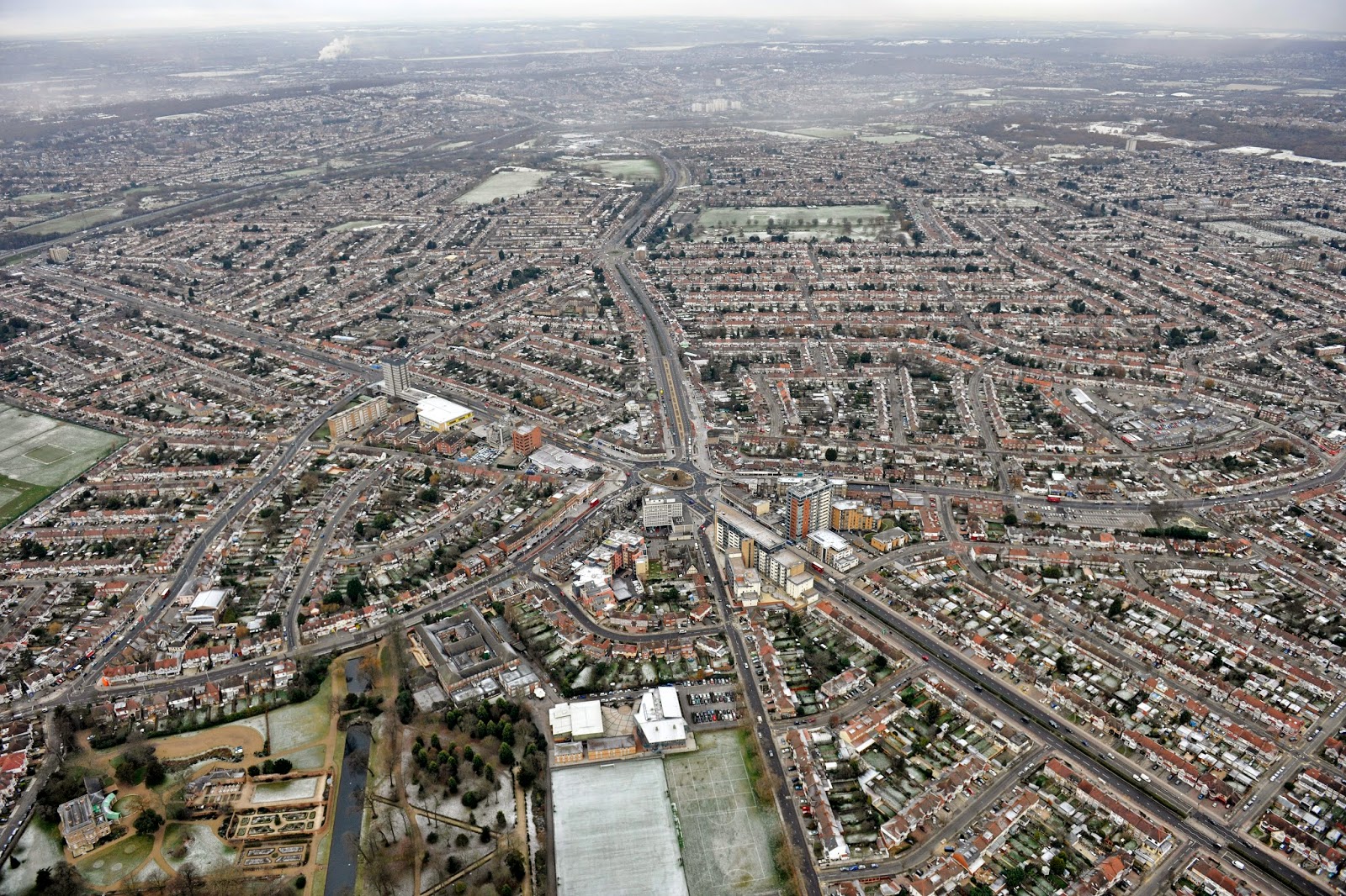 Bowlzee's Little Eye Gants Hill near Ilford, Essex from the air.