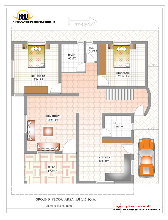 Duplex House Ground Floor Plan - 2878 Sq. Ft. (267 Sq M) - March 2012