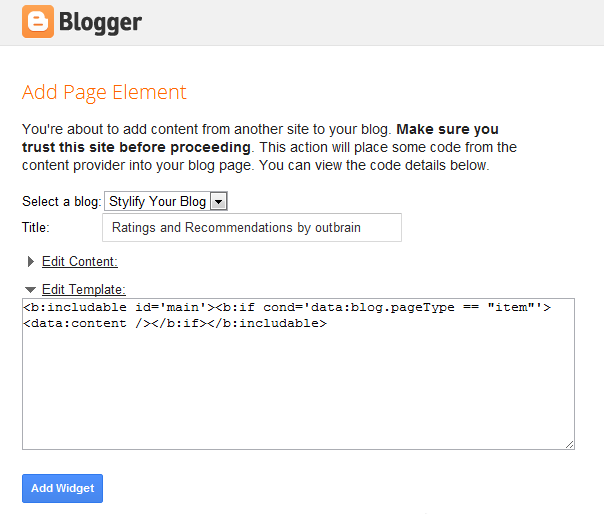 add widget to blogger