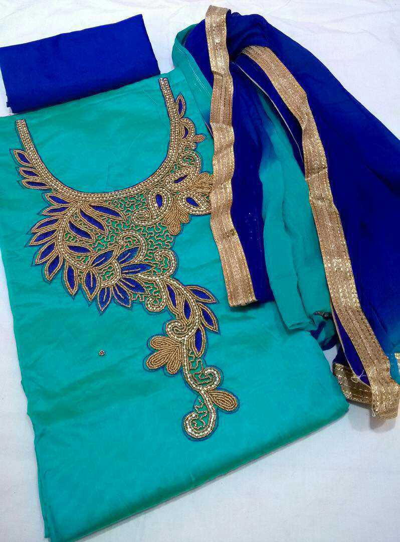 Chaderi silk hand embroidered salwar suit material | Online Salwar ...