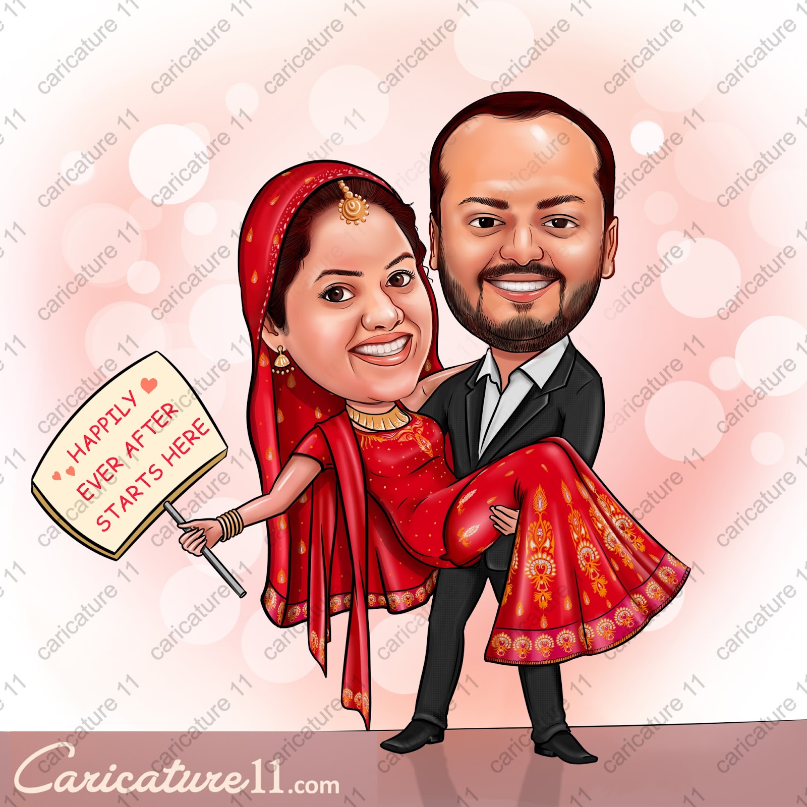 F wedding caricature Indian couple | Caricature11