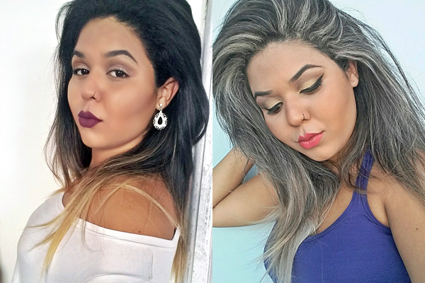 Antes e depois do descolorante Ametista da Yama