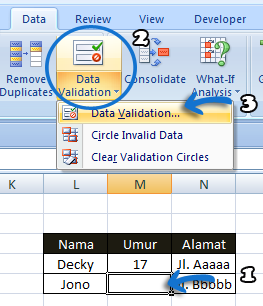 Data Validation pada MS. office excel Data Validation pada MS. office excel