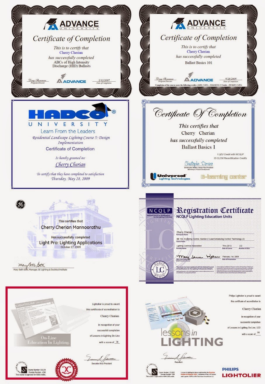 My Lighting Qualifications