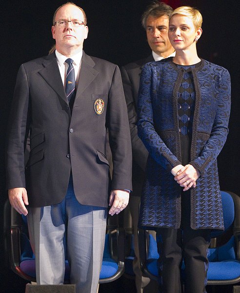 Princess Charlene of Monaco and Prince Albert attend Rowing Coastal Championships Princess Charlene of Monaco wore dress style diamond earrings, wore valentino dress, new season dress 2017