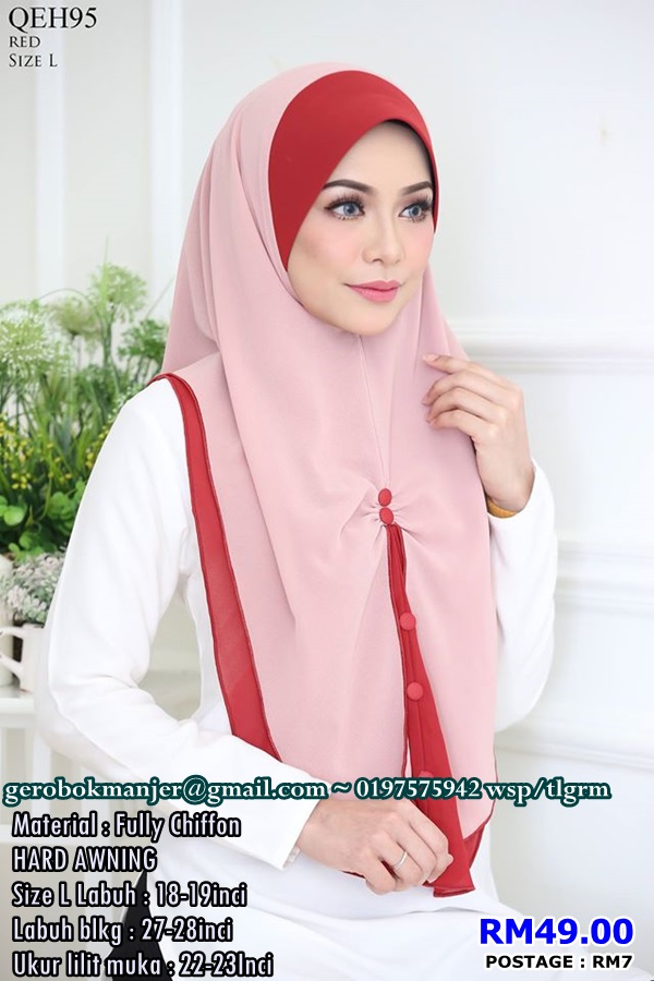 TUDUNG CHIFFON SAIZ L QASEH 2 LAYER