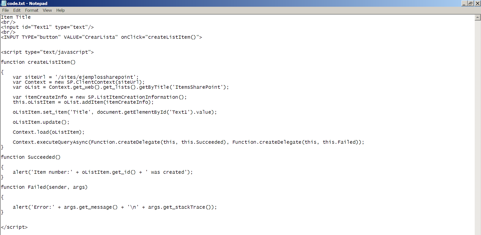 SharePoint desde el Cielo Insert Item in SharePoint list using javascript