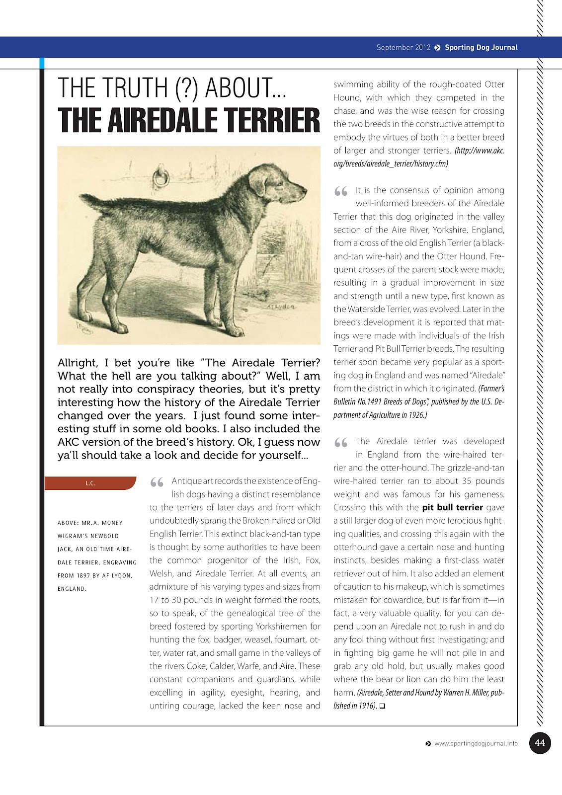 Game Dog World SPORTING DOG JOURNAL SEPTEMBER/2012