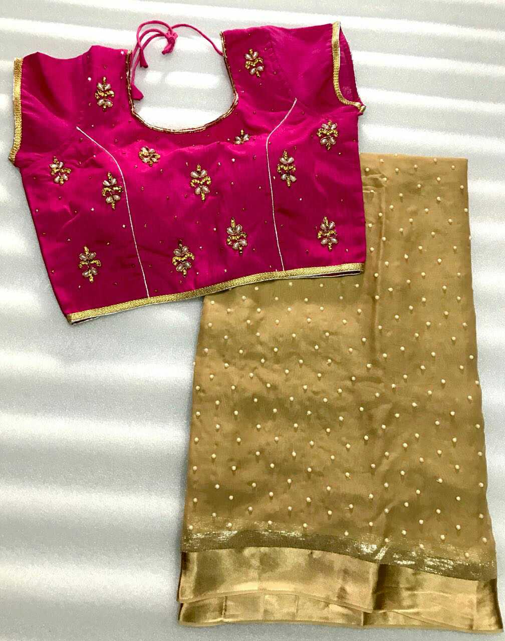 Pure Pearl Georgette saree with designer blouse