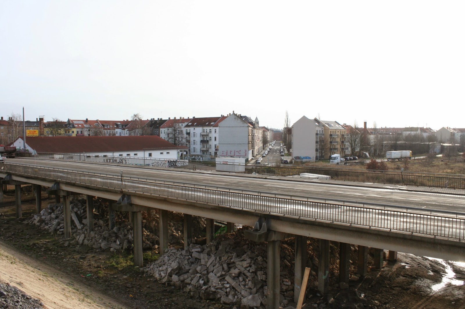 Antonienbrücke 21.12.2014 - Blick von der Behelfsbrücke auf die "Alte" Antonienbrücke 21.12.2014 - Blick von der Behelfsbrücke auf die "Alte"