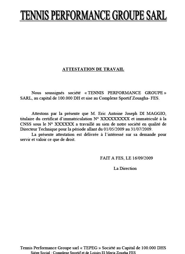 exemples de modeles d attestations de travail en pdf word doc words