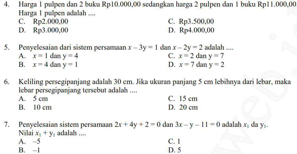 Contoh Soal Persamaan Linier 3 Variabel