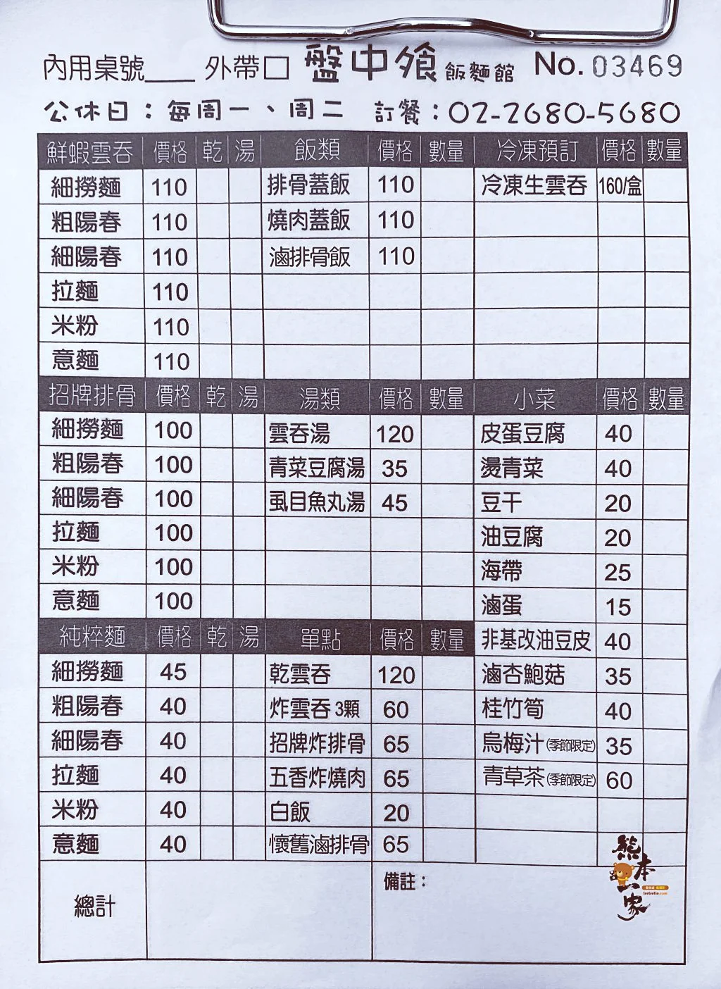 盤中飧飯麵館菜單menu|放大清晰版詳細分類資訊