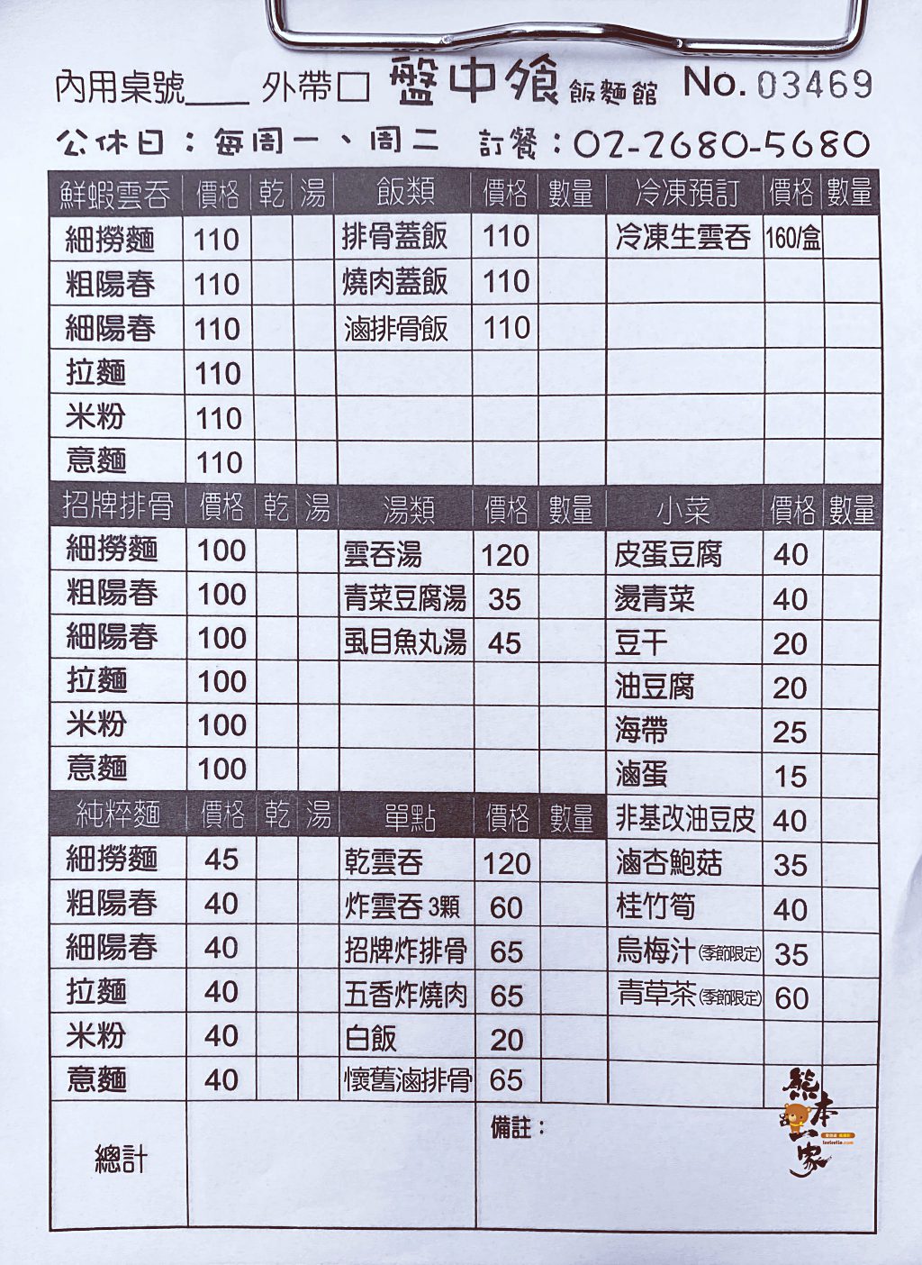 盤中飧飯麵館菜單menu|放大清晰版詳細分類資訊