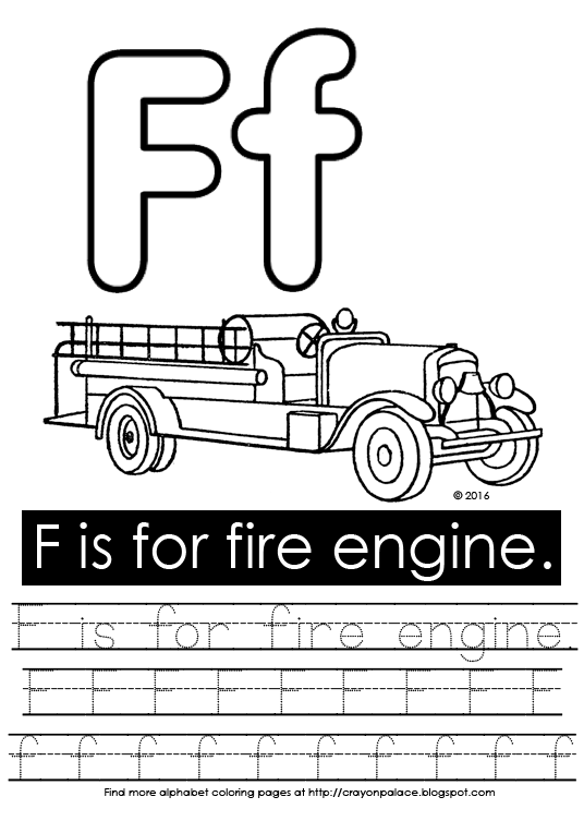 Crayon Palace: 'F is for fire engine' alphabet coloring sheet