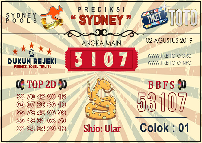 Prediksi Togel SYDNEY TIKETTOTO 02 AGUSTUS 2019