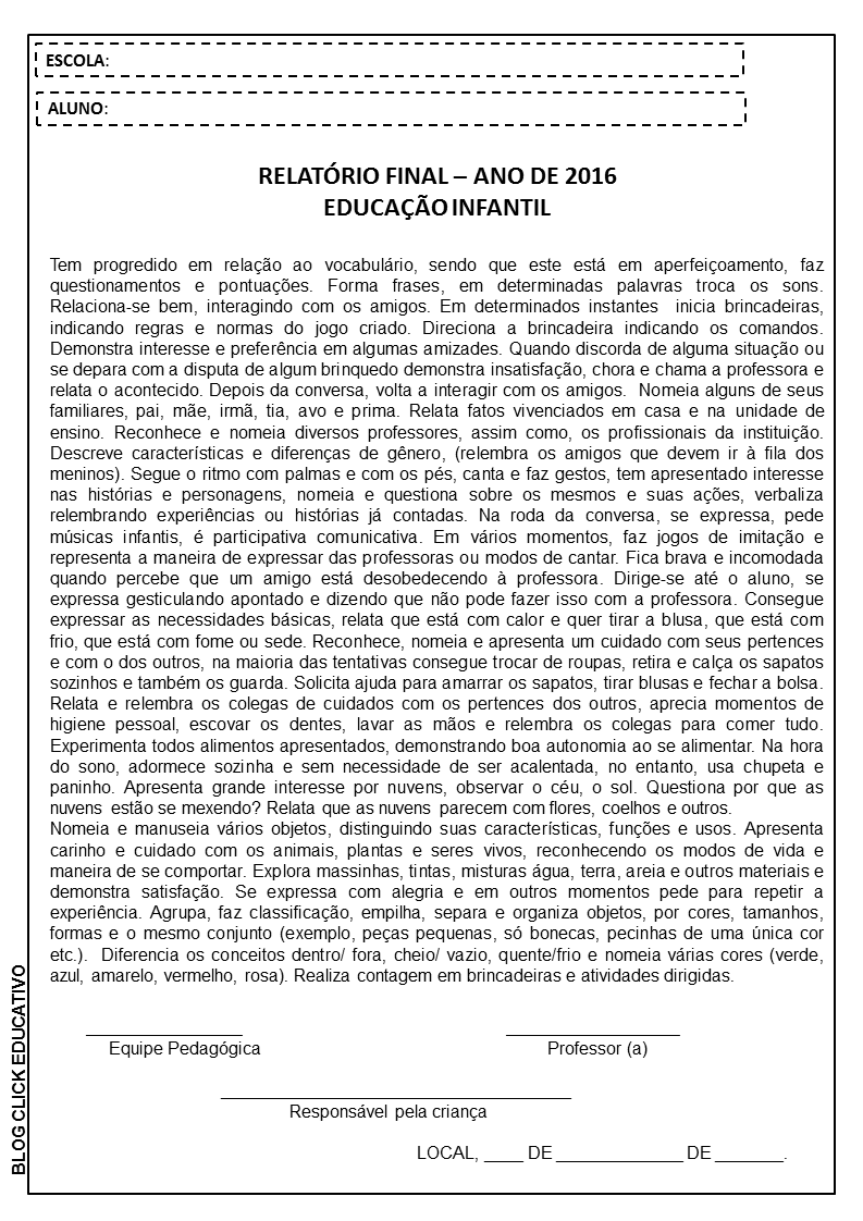 Relatorio da educacao infantil