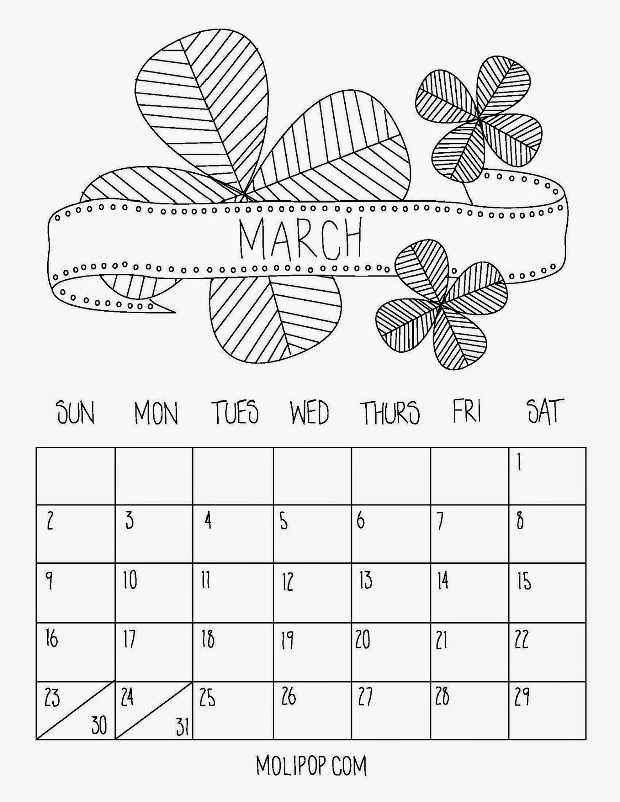 Molipop: March Printable Calendar