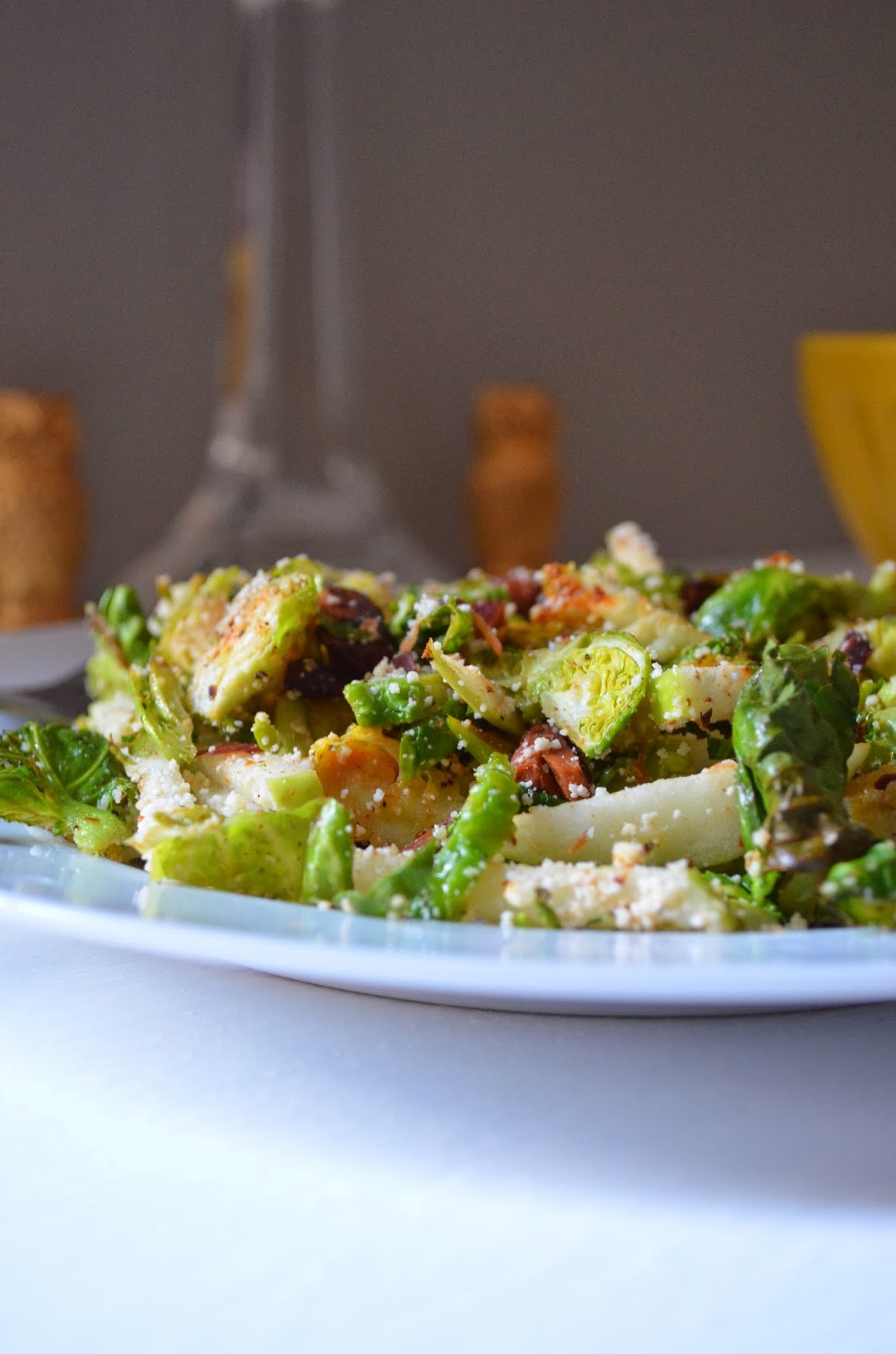 amour fou(d) brusselsprout salad with pecorino, toasted almonds, and
