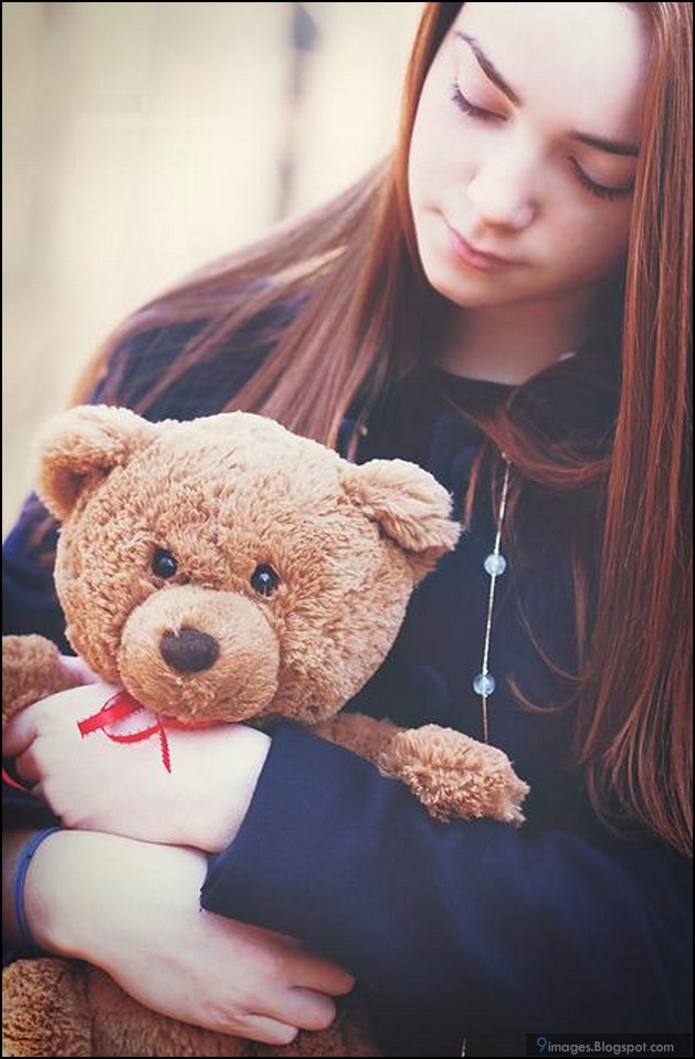 teddy, bear, girl, cute, sad