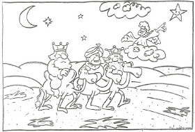 Los Reyes magos viajando por el desierto 