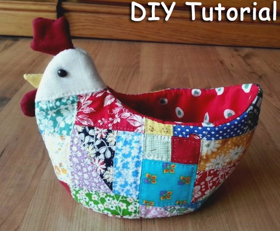 Make a flexible Patchwork fabric bowl for fruits and bread Tutorial. Курица-ваза в технике пэчворк