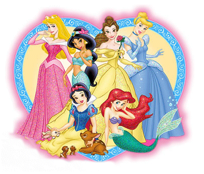 cenicienta, blancanieves, Ariel todas en un gran corazón  imagenes princesas disney con glitter