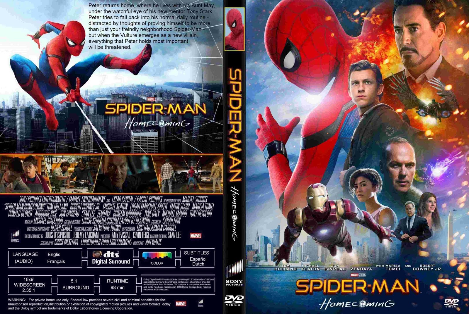Spider-Man Homecoming (2017) R1 - Cover & Label DVD Movie.