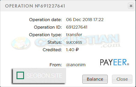 Seobon prueba de pago por Payeer
