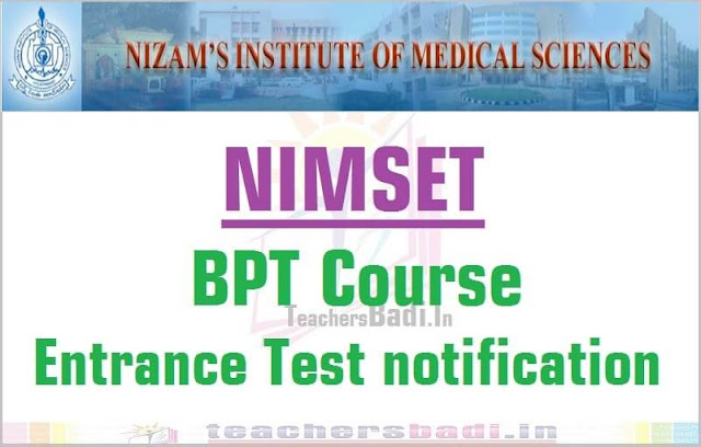 NIMSET-BPT Course Entrance Test 2016 notification NIMSET,BPT Course,Entrance Test 2016 notification