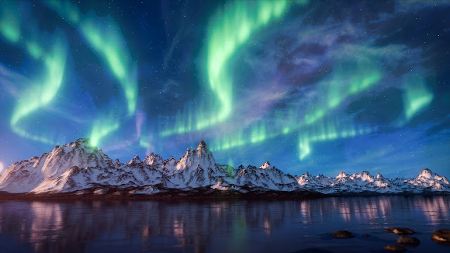 Aurora boreal / Aurora austral Aurora boreal / Aurora austral Fenômeno natural, que cria uma espetáculo luminoso colorido nos céus dos polos Norte e Sul. Ocorre à noite, geralmente, nos meses de Setembro a Outubro e de Março a Abril. É criado em decorrência do impacto de ventos solares com a atmosfera terrestre das regiões polares.